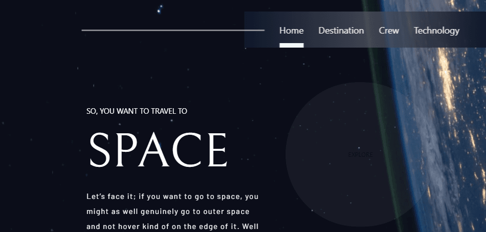 Space tourism multi-page website